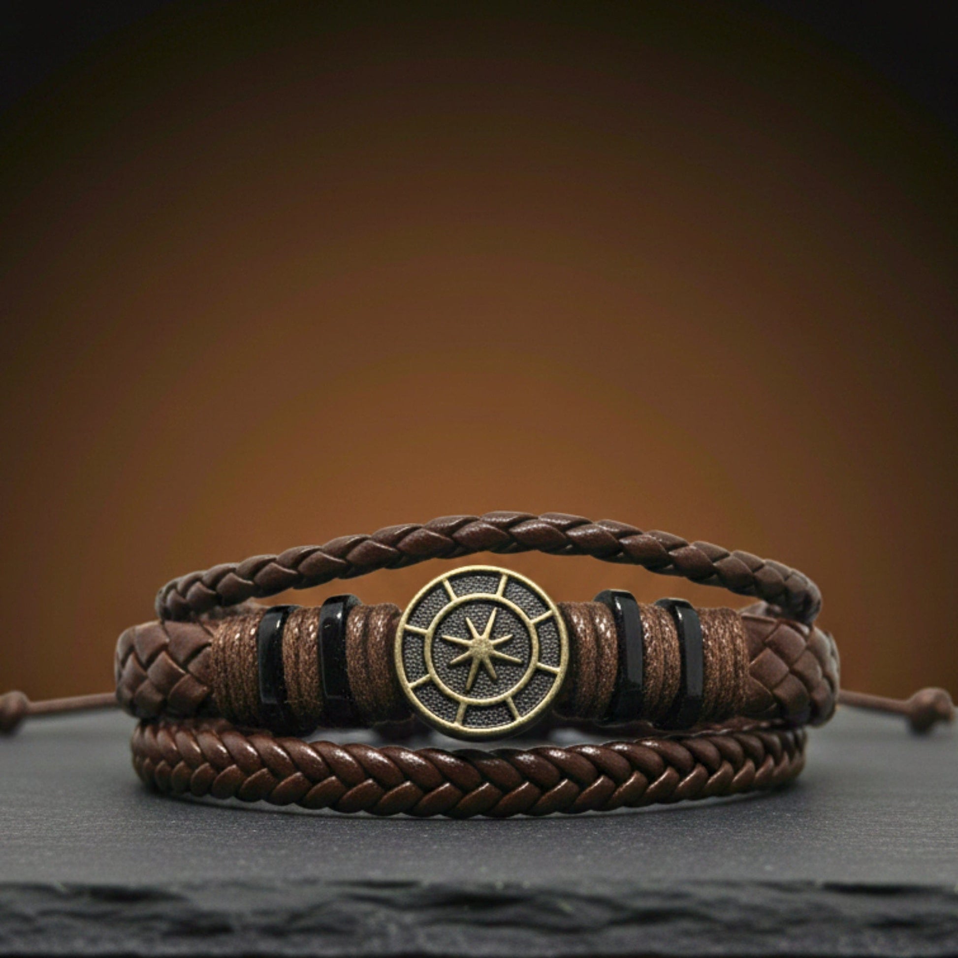 NOMAD STAR - Brown Genuine Leather Bracelet Set for Men & Boys (Adjustable) - THE MEN THING