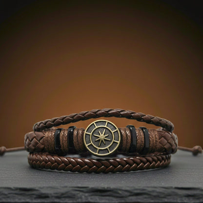 NOMAD STAR - Brown Genuine Leather Bracelet Set for Men & Boys (Adjustable) - THE MEN THING
