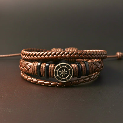 NOMAD STAR - Brown Genuine Leather Bracelet Set for Men & Boys (Adjustable) - THE MEN THING