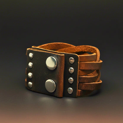 NOMAD WEAVE - 40mm Brown Genuine Leather Adjustable Bracelet for Men & Boys (9.5 inch) - THE MEN THING