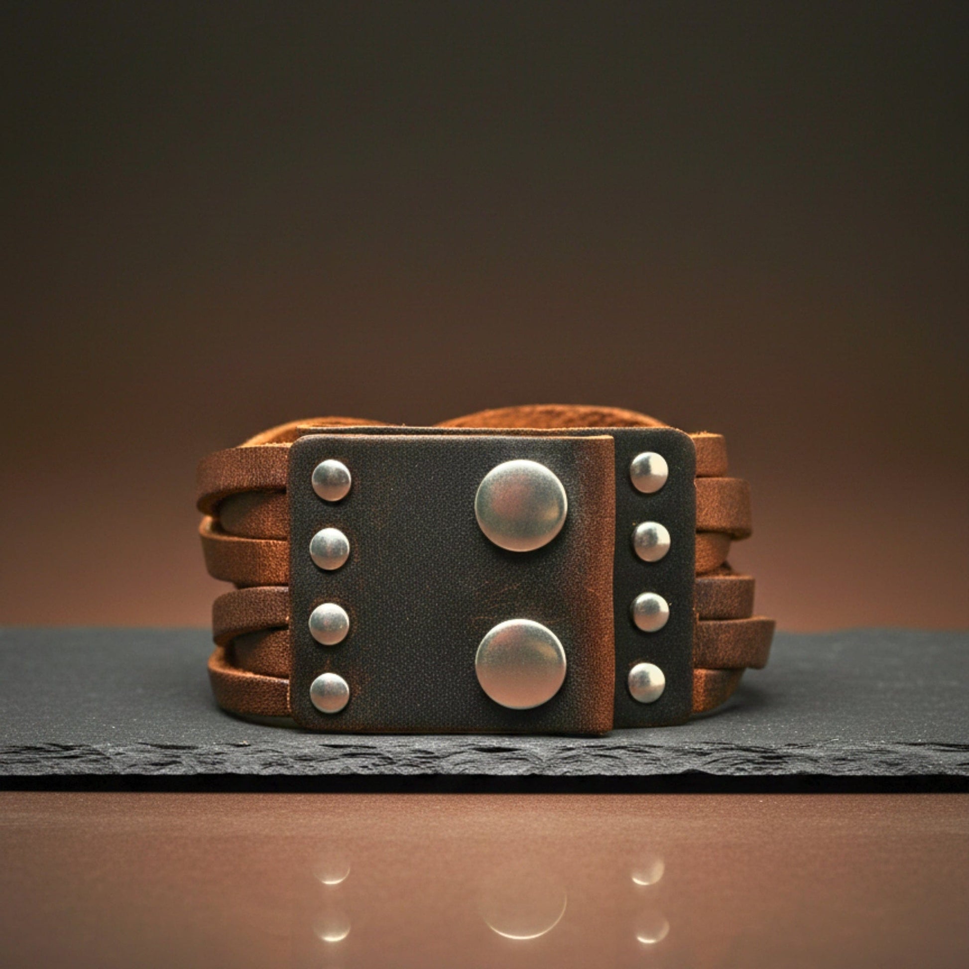 NOMAD WEAVE - 40mm Brown Genuine Leather Adjustable Bracelet for Men & Boys (9.5 inch) - THE MEN THING