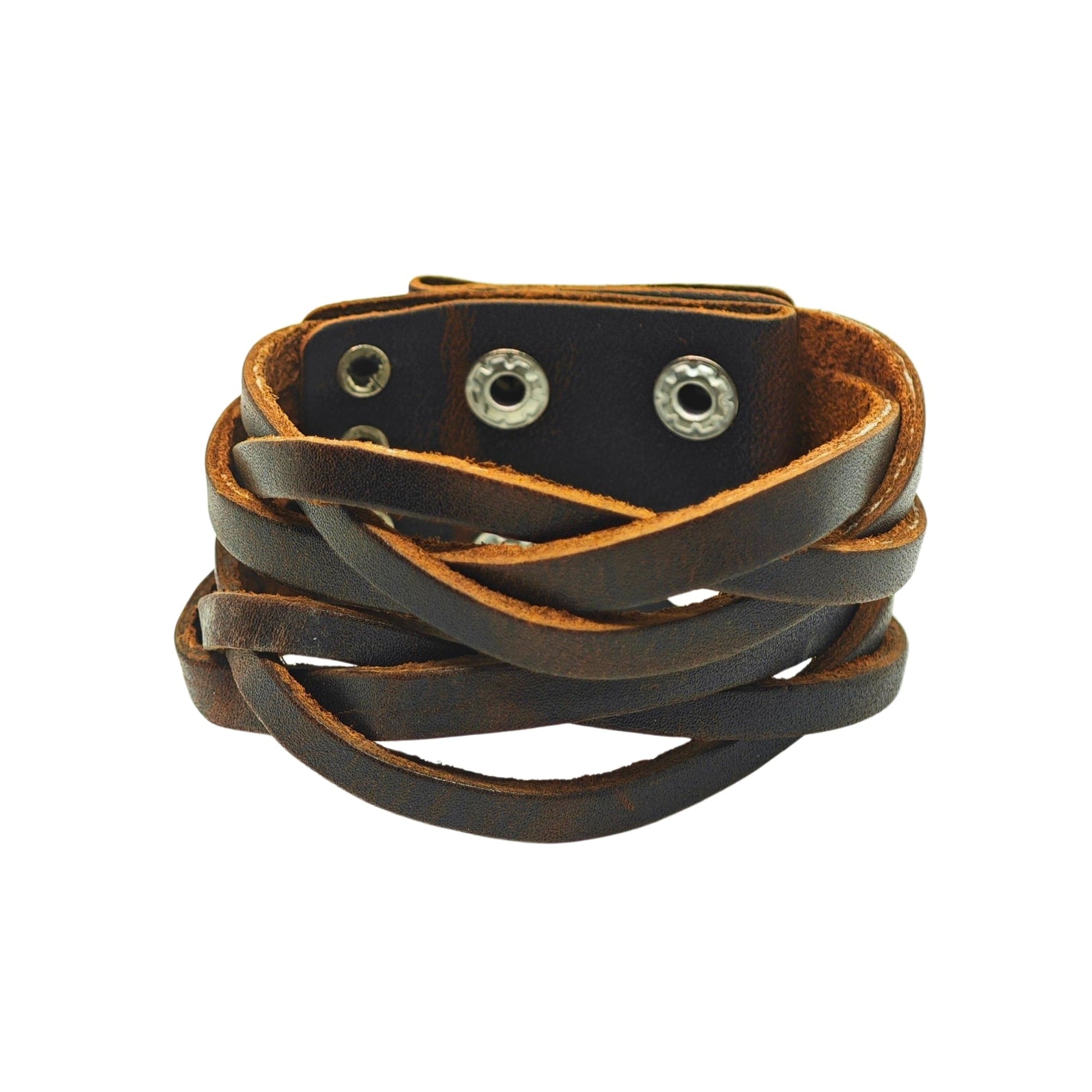 NOMAD WEAVE - 40mm Brown Genuine Leather Adjustable Bracelet for Men & Boys (9.5 inch) - THE MEN THING