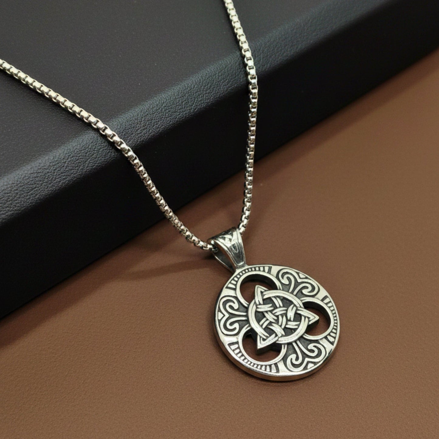 NORDIC TRINITY - 38mm Titanium Steel Pendant with 24inch Round Box 5mm Chain for Men & Boys - THE MEN THING
