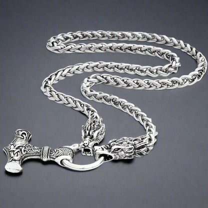 NORSE VIKING WARRIOR THOR HAMMER -  Talisman Necklace, Pure Stainless Steel Nordic Mythology Mjolnir Pendant for Men and Boys - THE MEN THING