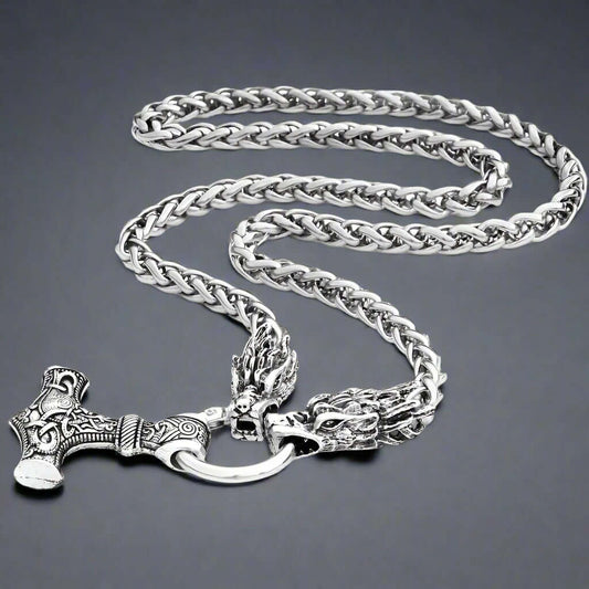 NORSE VIKING WARRIOR THOR HAMMER -  Talisman Necklace, Pure Stainless Steel Nordic Mythology Mjolnir Pendant for Men and Boys - THE MEN THING