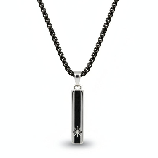 NORTH STAR BAR - 10mm Pure Titanium Steel Pendant with 24inch Round Box 5mm Chain for Men & Boys - THE MEN THING