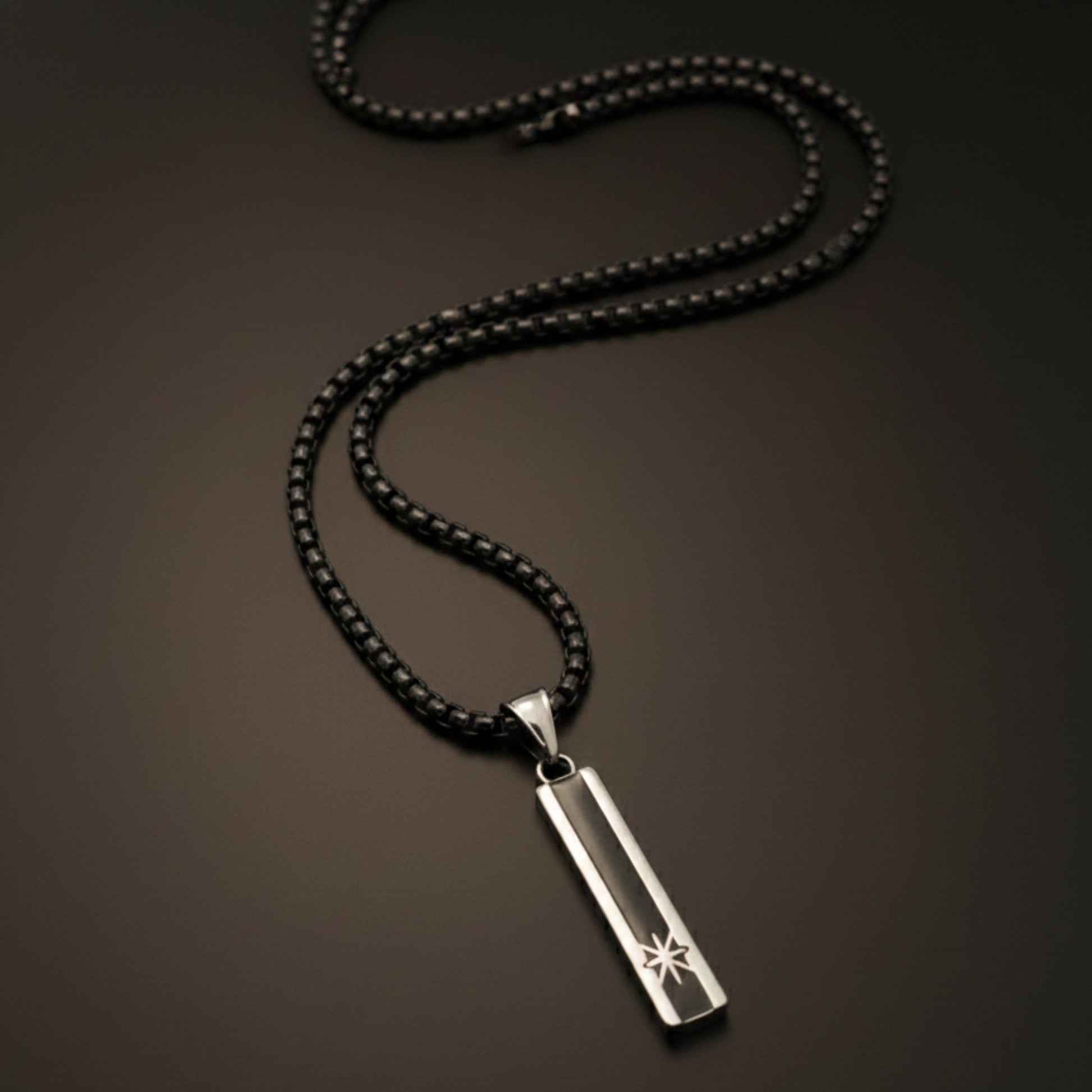 NORTH STAR BAR - 10mm Pure Titanium Steel  Pendant with 24inch Round Box 5mm Chain for Men & Boys - THE MEN THING