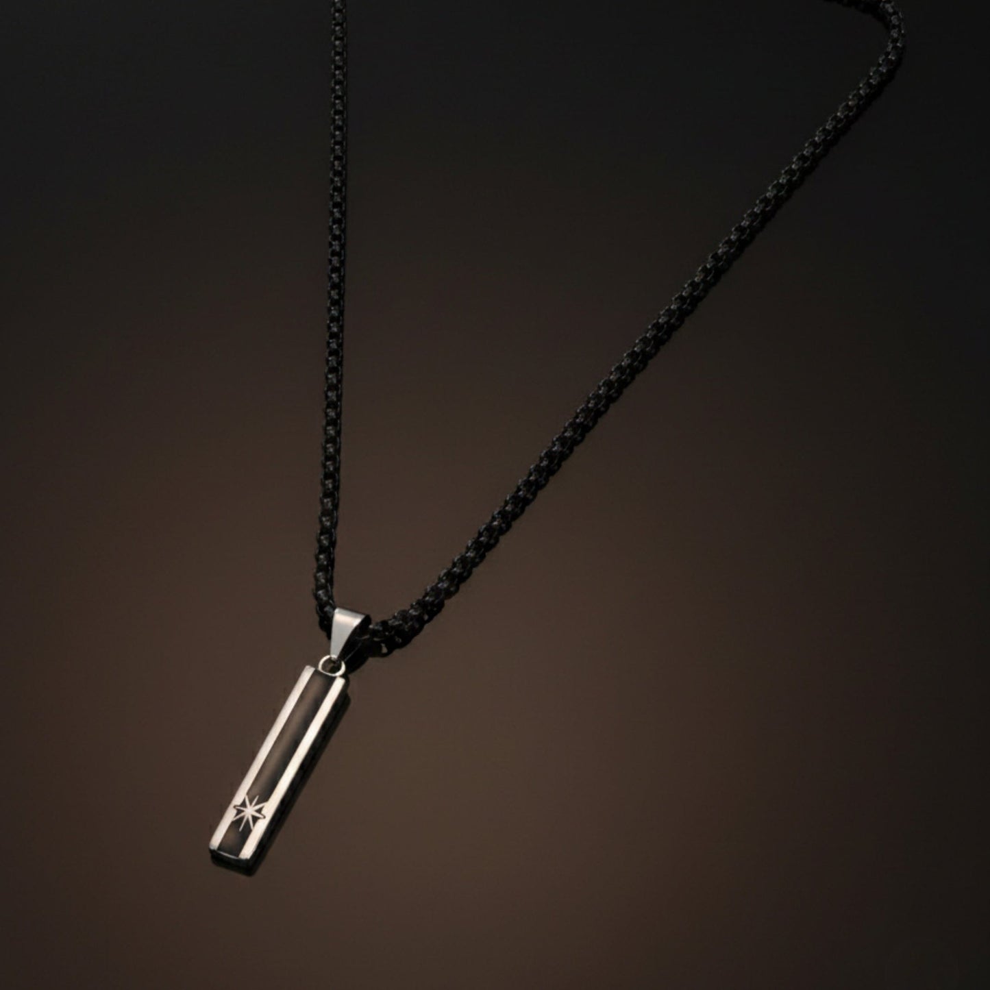 NORTH STAR BAR - 10mm Pure Titanium Steel  Pendant with 24inch Round Box 5mm Chain for Men & Boys - THE MEN THING