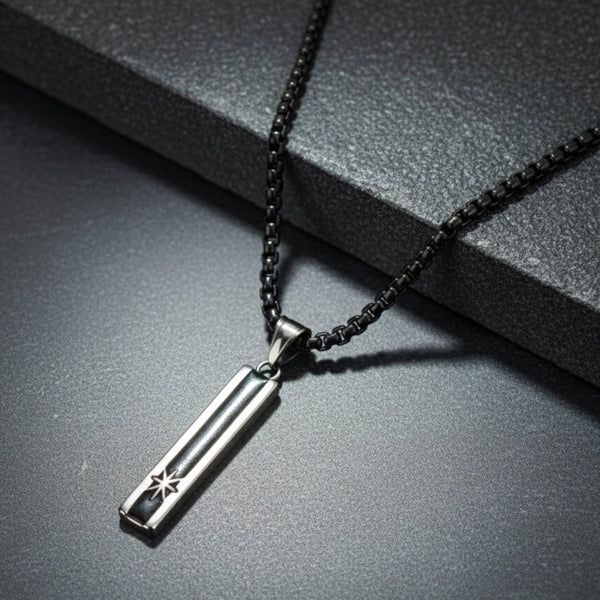NORTH STAR BAR - 10mm Pure Titanium Steel  Pendant with 24inch Round Box 5mm Chain for Men & Boys