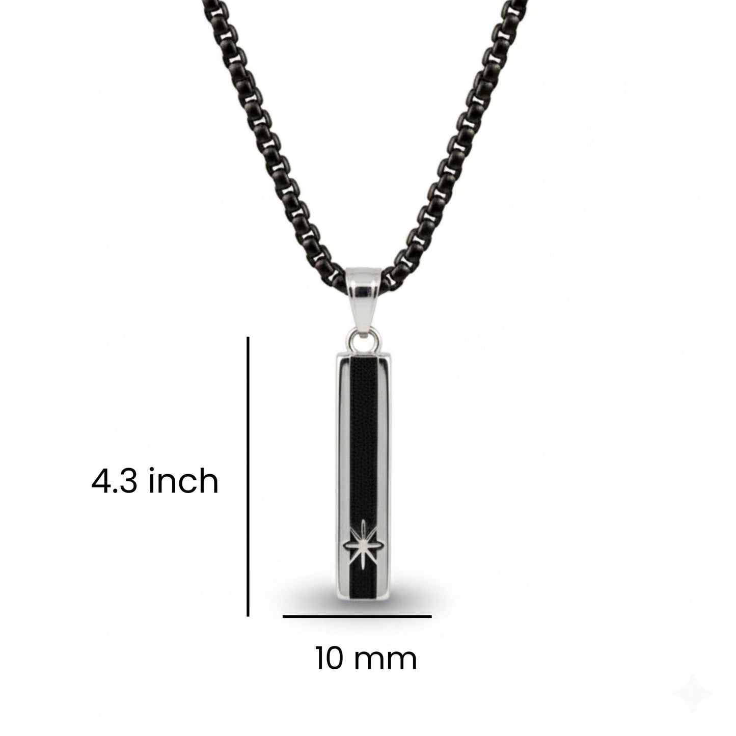 NORTH STAR BAR - 10mm Pure Titanium Steel  Pendant with 24inch Round Box 5mm Chain for Men & Boys - THE MEN THING