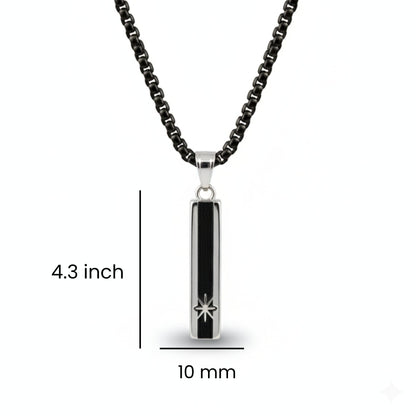 NORTH STAR BAR - 10mm Pure Titanium Steel  Pendant with 24inch Round Box 5mm Chain for Men & Boys - THE MEN THING