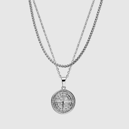 NORTH STAR - Silver Tone Alloy Pendant with Stainless Steel Round Box Chain Set - 24-inch & 3mm Rope Chain, European Trending Style - THE MEN THING