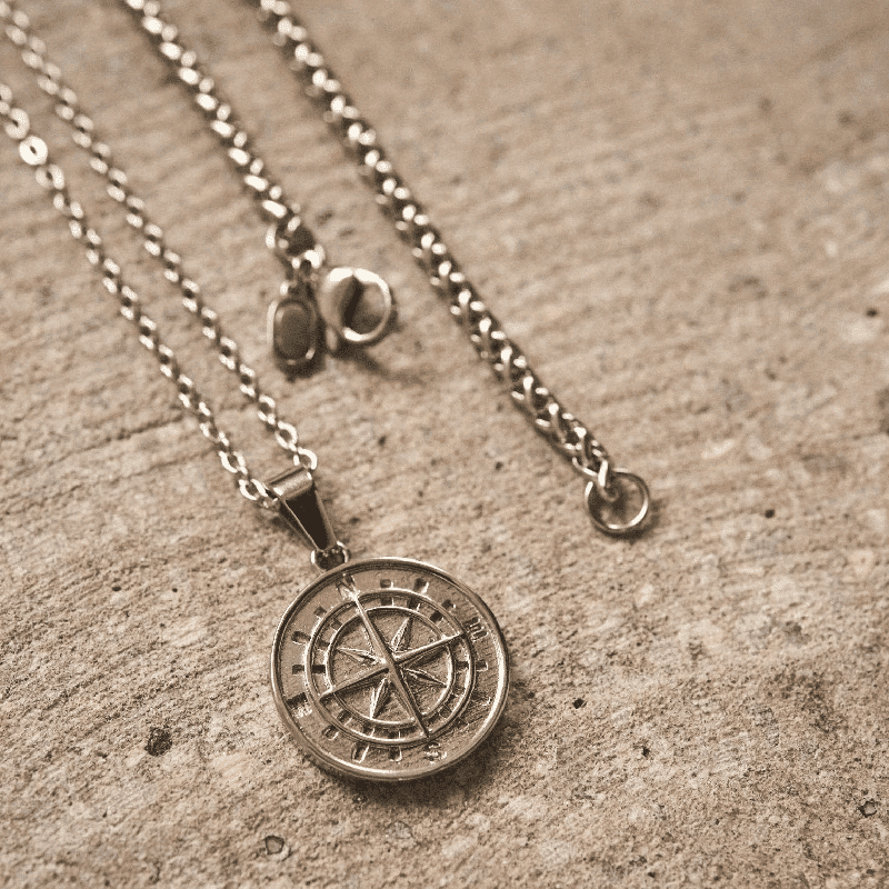 NORTH STAR - Silver Tone Alloy Pendant with Stainless Steel Round Box Chain Set - 24-inch & 3mm Rope Chain, European Trending Style - THE MEN THING