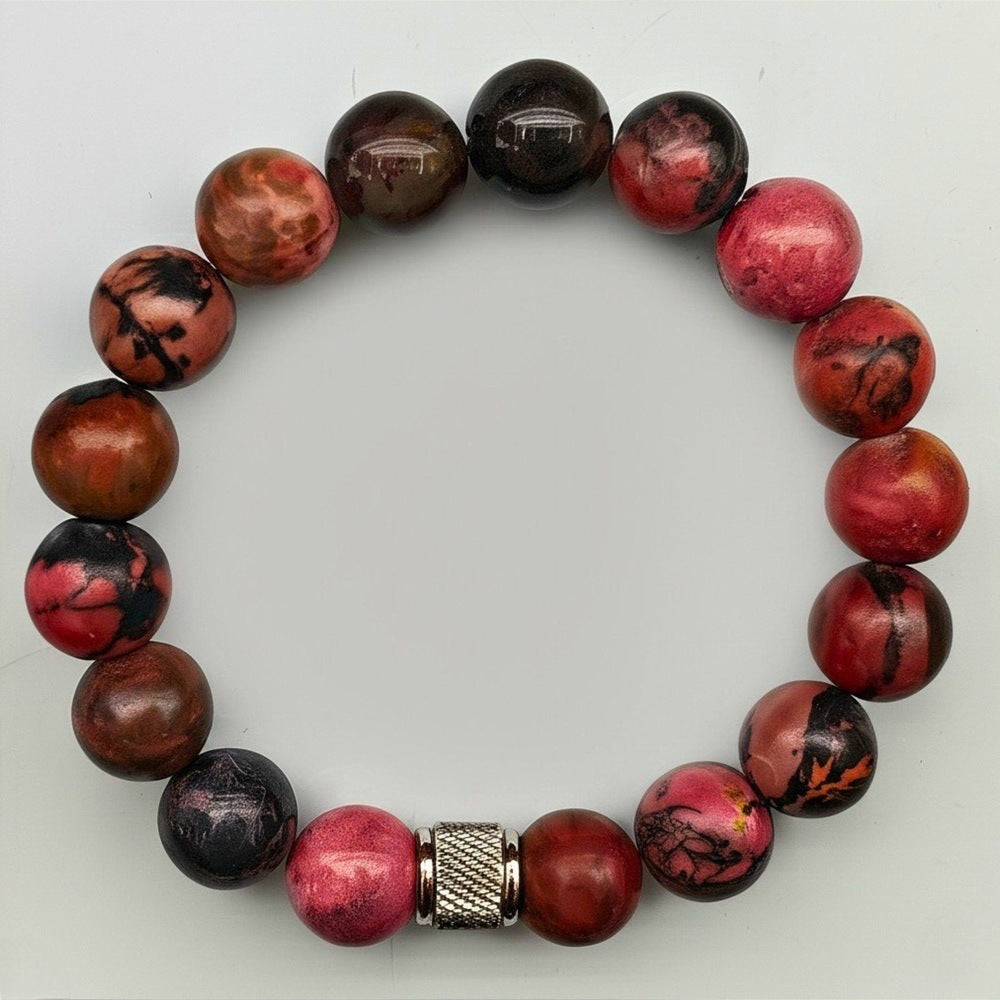 NOVA RHODONITE - 12mm Beads Bracelet with Natural Stone - Adjustable Bracelet - THE MEN THING