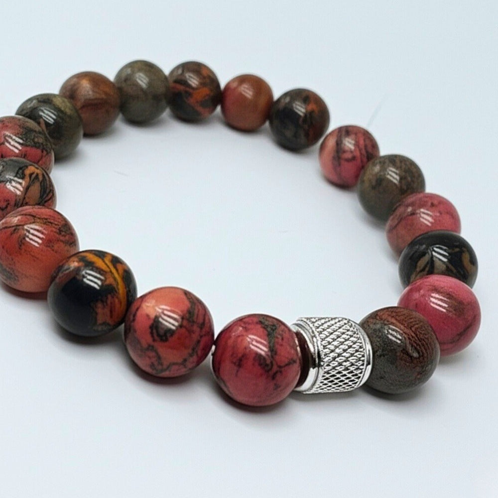 NOVA RHODONITE - 12mm Beads Bracelet with Natural Stone - Adjustable Bracelet - THE MEN THING