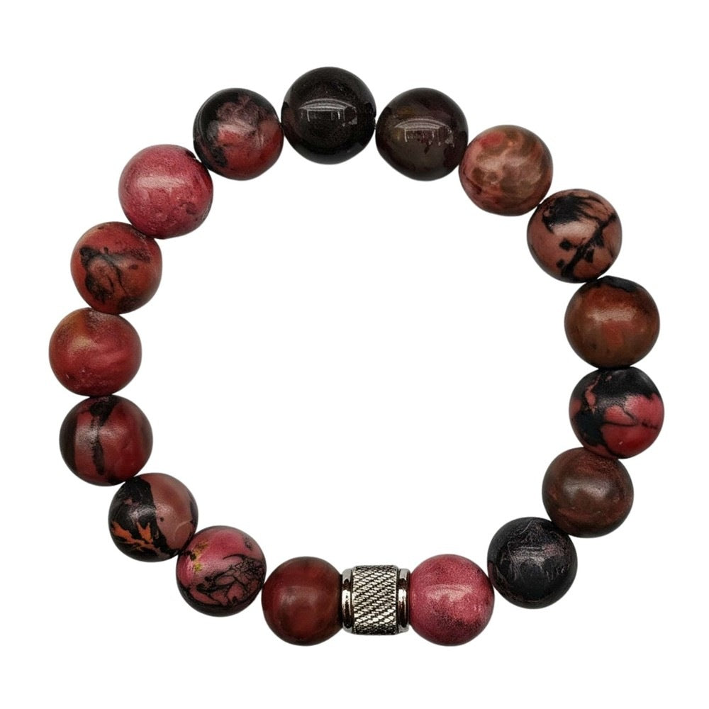 NOVA RHODONITE - 12mm Beads Bracelet with Natural Stone - Adjustable Bracelet - THE MEN THING