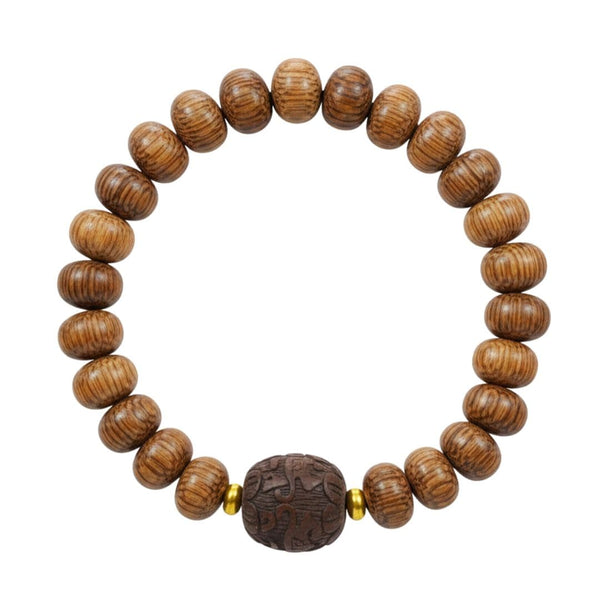 OAKEN BEAD - 10mm Wooden Beads Bracelet with Natural Stone - Adjustable Bracelet