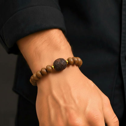 OAKEN BEAD - 10mm Wooden Beads Bracelet with Natural Stone - Adjustable Bracelet - THE MEN THING