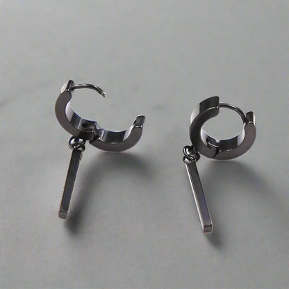 OBLIQUE BLACK - Pure Titanium Steel Ear Hoop Earrings for Men & Boys (2 Pcs) - THE MEN THING