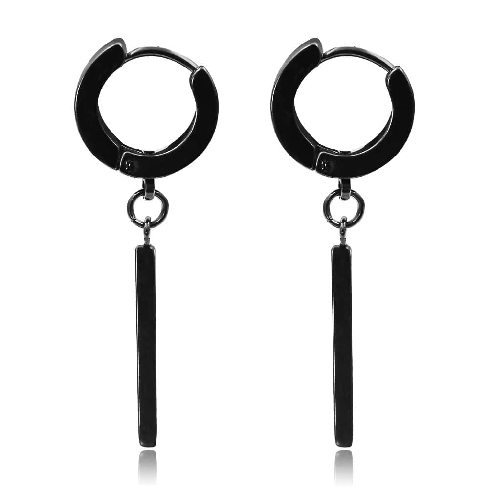 OBLIQUE BLACK - Pure Titanium Steel Ear Hoop Earrings for Men & Boys (2 Pcs) - THE MEN THING