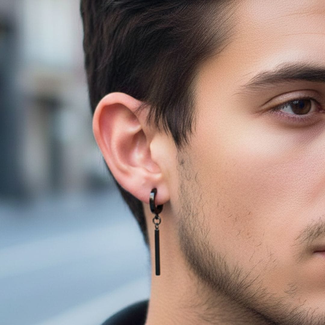 OBLIQUE BLACK - Pure Titanium Steel Ear Hoop Earrings for Men & Boys (2 Pcs) - THE MEN THING