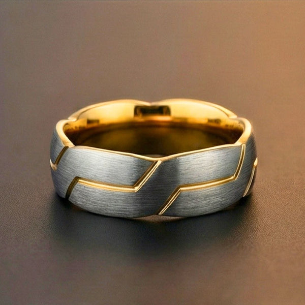 OBSIDIAN ARMOR STEEL - Pure Stainless Steel Men’s Steel-Gold Plated Ring (Size : 17-22-27)