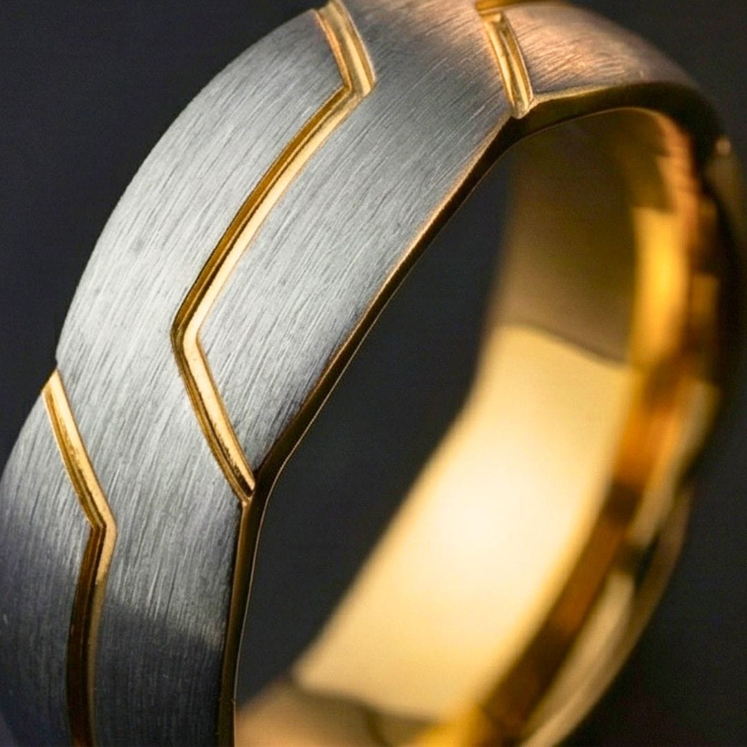 OBSIDIAN ARMOR STEEL - Pure Stainless Steel Men’s Steel-Gold Plated Ring (Size : 17-22-27) - THE MEN THING