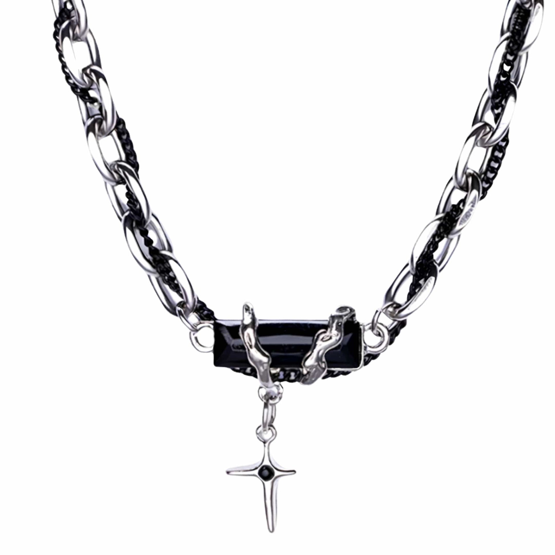 OBSIDIAN BLACK CROSS - 30mm Titanium Steel Pendant with 20 to 22inch Adjustable Cable 7mm Chain for Men & Boys — SS Pendant/ Necklace for Men | THE MEN THING