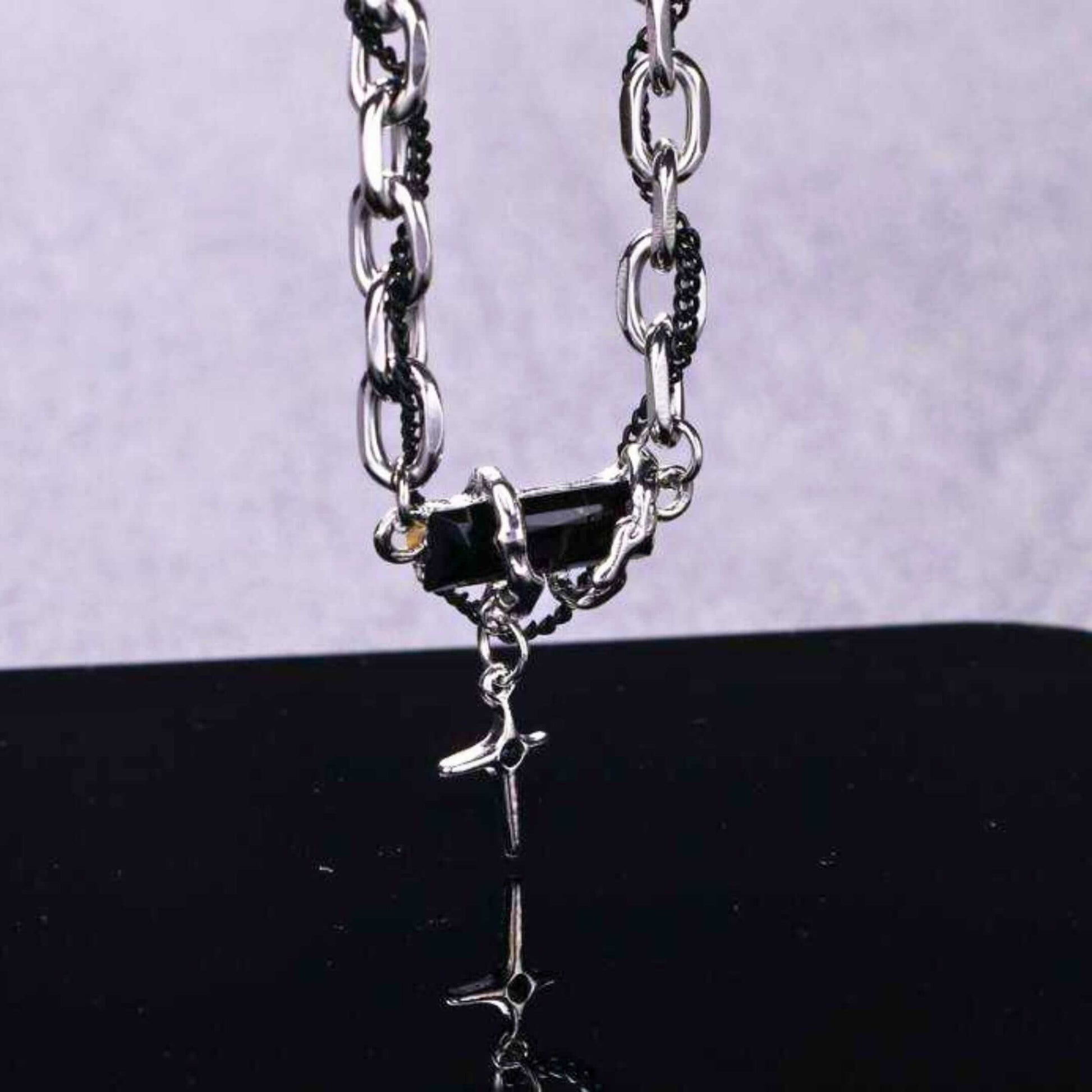 OBSIDIAN BLACK CROSS - 30mm Titanium Steel Pendant with 20 to 22inch Adjustable Cable 7mm Chain for Men & Boys — SS Pendant/ Necklace for Men | THE MEN THING