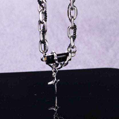 OBSIDIAN BLACK CROSS - 30mm Titanium Steel Pendant with 20 to 22inch Adjustable Cable 7mm Chain for Men & Boys — SS Pendant/ Necklace for Men | THE MEN THING