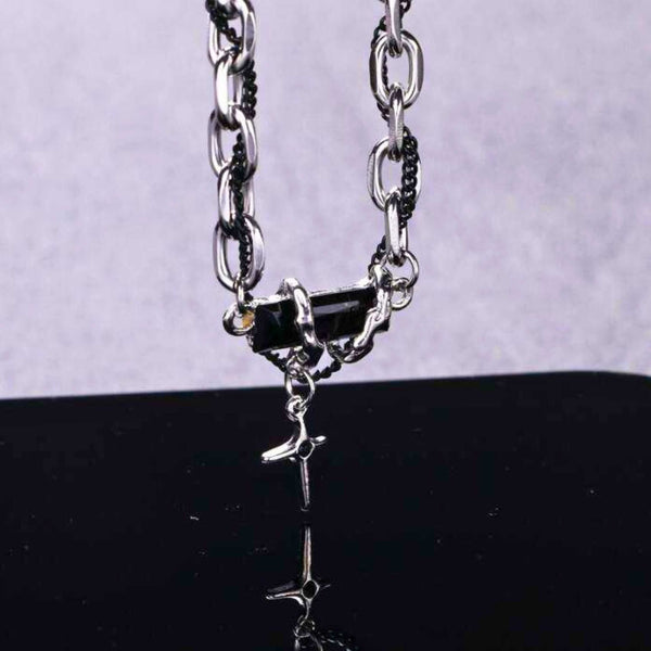 OBSIDIAN BLACK CROSS - 30mm Titanium Steel Pendant with 20 to 22inch Adjustable Cable 7mm Chain for Men & Boys