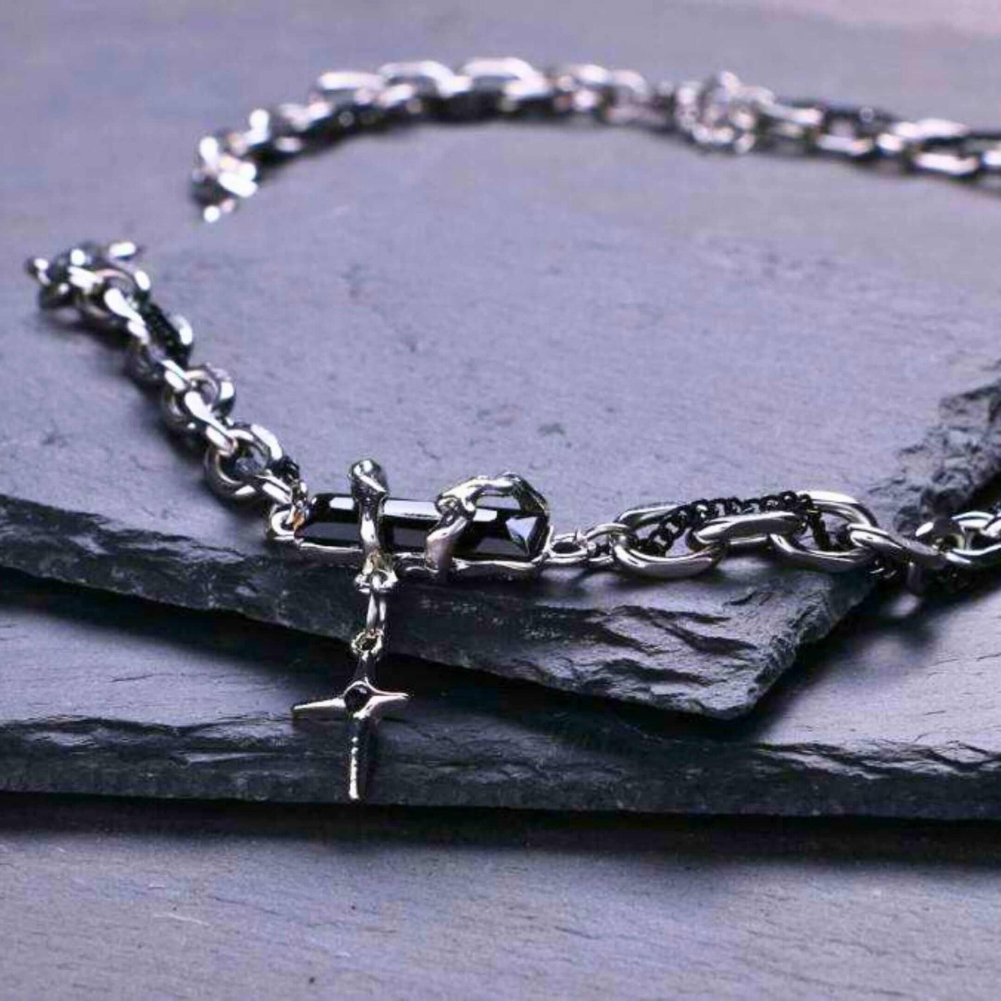 OBSIDIAN BLACK CROSS - 30mm Titanium Steel Pendant with 20 to 22inch Adjustable Cable 7mm Chain for Men & Boys — SS Pendant/ Necklace for Men | THE MEN THING
