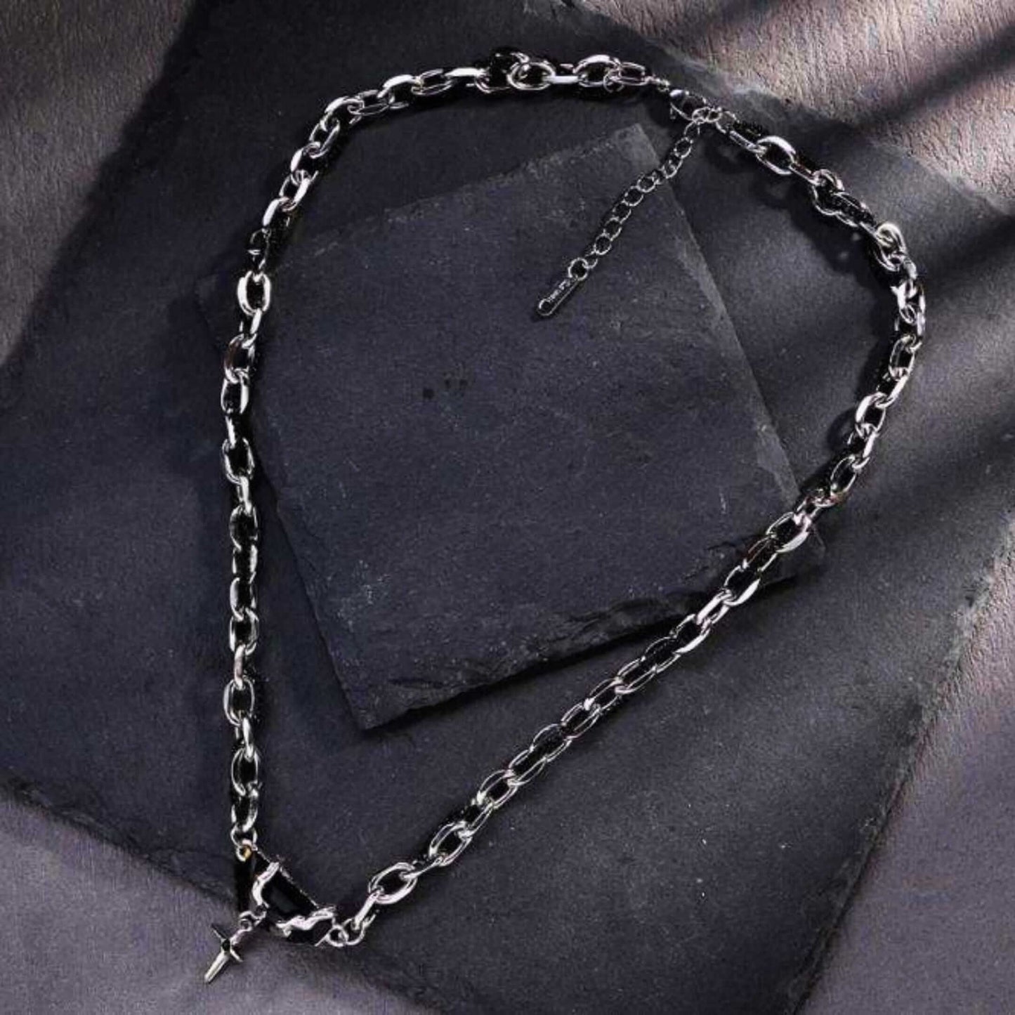 OBSIDIAN BLACK CROSS - 30mm Titanium Steel Pendant with 20 to 22inch Adjustable Cable 7mm Chain for Men & Boys — SS Pendant/ Necklace for Men | THE MEN THING