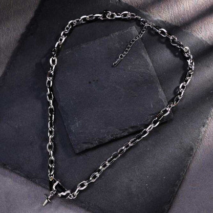 OBSIDIAN BLACK CROSS - 30mm Titanium Steel Pendant with 20 to 22inch Adjustable Cable 7mm Chain for Men & Boys — SS Pendant/ Necklace for Men | THE MEN THING
