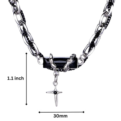 OBSIDIAN BLACK CROSS - 30mm Titanium Steel Pendant with 20 to 22inch Adjustable Cable 7mm Chain for Men & Boys — SS Pendant/ Necklace for Men | THE MEN THING