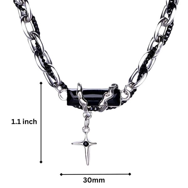 OBSIDIAN BLACK CROSS - 30mm Titanium Steel Pendant with 20 to 22inch Adjustable Cable 7mm Chain for Men & Boys