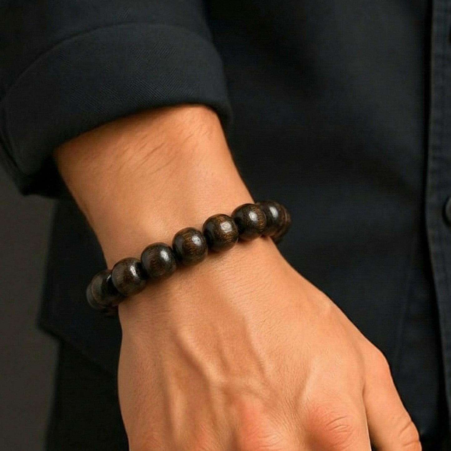 OBSIDIAN CREED  - 20mm Wooden Beads Bracelet with Natural Stone - Adjustable Bracelet - THE MEN THING