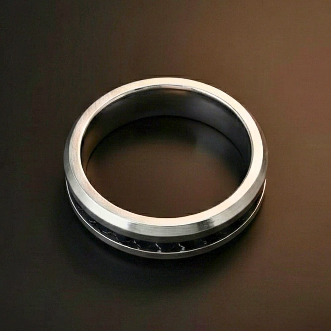 OBSIDIAN CREST RING - Pure Stainless Steel Men’s Steel-Black Plated Ring (Size : 17-22-27) - THE MEN THING