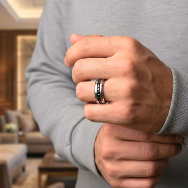 OBSIDIAN CREST RING - Pure Stainless Steel Men’s Steel-Black Plated Ring (Size : 17-22-27)