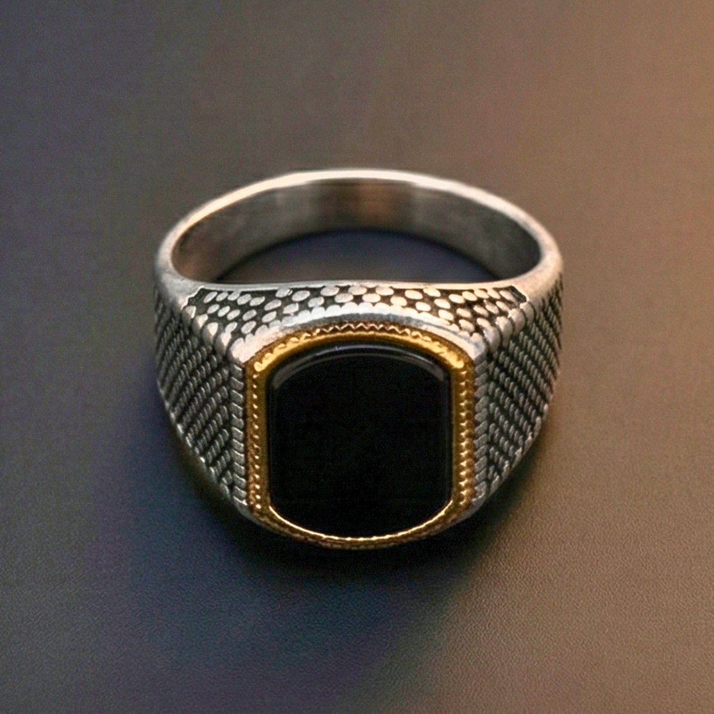 OBSIDIAN FRONTIER - Pure Stainless Steel Men’s Steel Plated Ring (Size : 16-26) - THE MEN THING