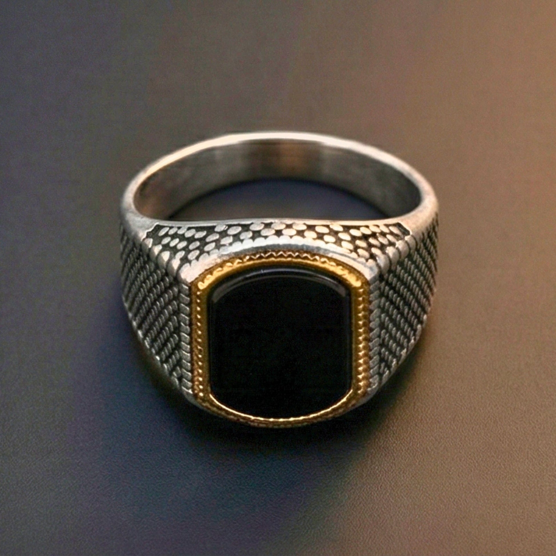 OBSIDIAN FRONTIER - Pure Stainless Steel Men’s Steel Plated Ring (Size : 16-26) - THE MEN THING