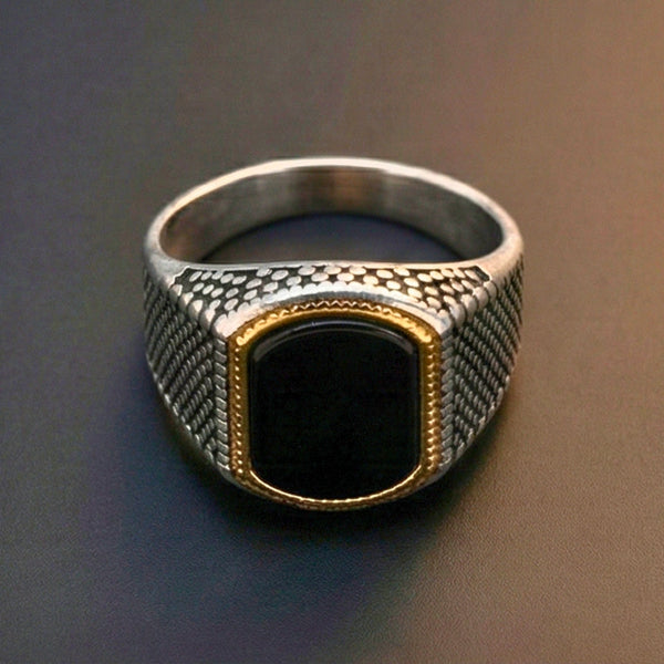 OBSIDIAN FRONTIER - Pure Stainless Steel Men’s Steel Plated Ring (Size : 16-26)
