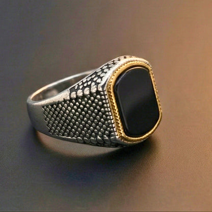 OBSIDIAN FRONTIER - Pure Stainless Steel Men’s Steel Plated Ring (Size : 16-26) - THE MEN THING