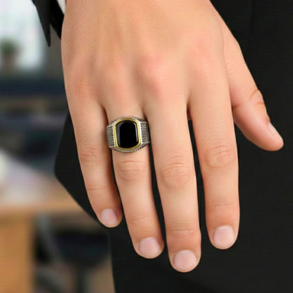 OBSIDIAN FRONTIER - Pure Stainless Steel Men’s Steel Plated Ring (Size : 16-26) - THE MEN THING