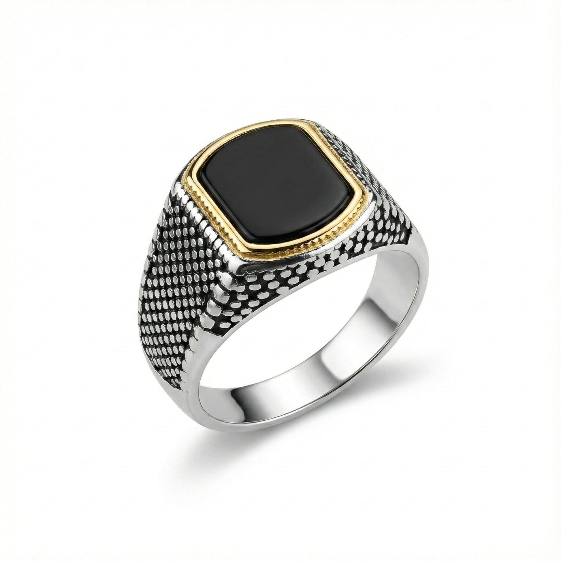OBSIDIAN FRONTIER - Pure Stainless Steel Men’s Steel Plated Ring (Size : 16-26) - THE MEN THING