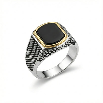 OBSIDIAN FRONTIER - Pure Stainless Steel Men’s Steel Plated Ring (Size : 16-26) - THE MEN THING