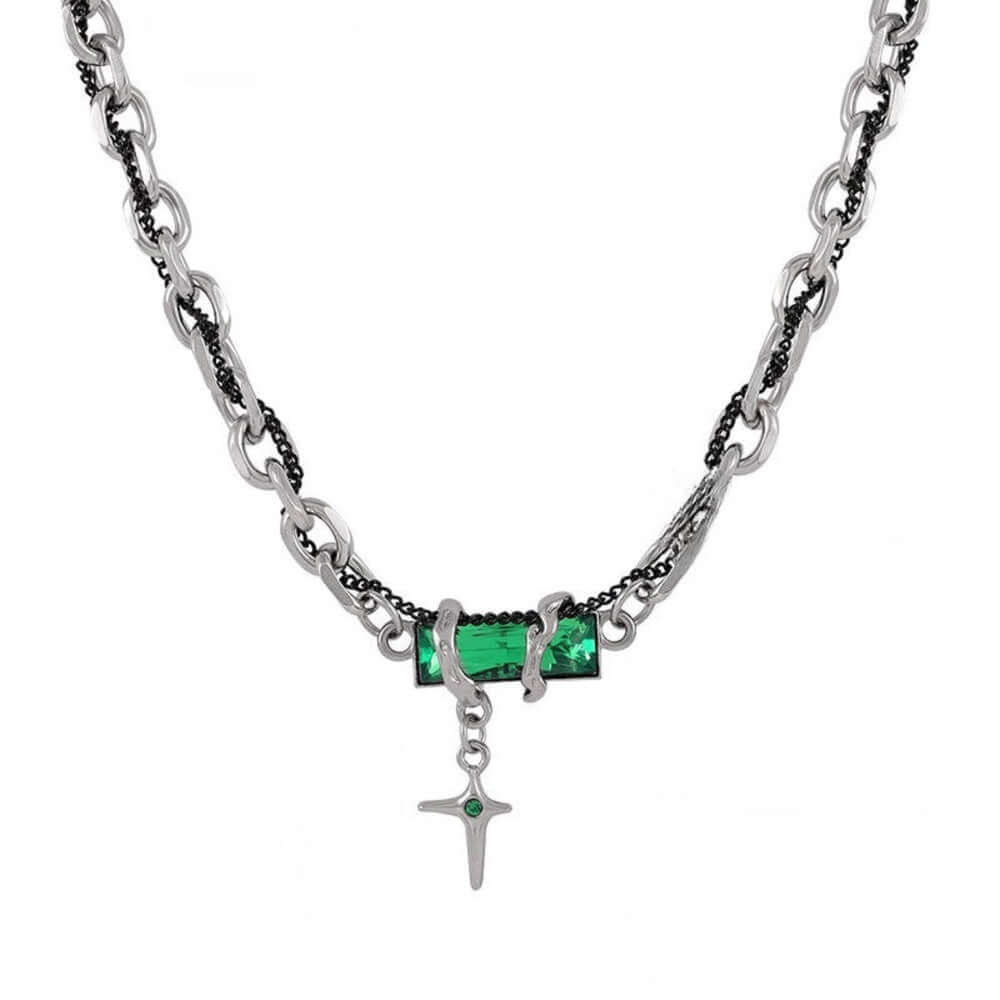 OBSIDIAN GREEN CROSS - 30mm Titanium Steel Pendant with 20 to 22inch Adjustable Cable 7mm Chain for Men & Boys — SS Pendant/ Necklace for Men | THE MEN THING