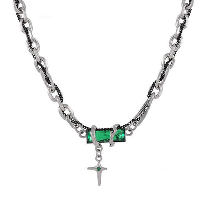 OBSIDIAN GREEN CROSS - 30mm Titanium Steel Pendant with 20 to 22inch Adjustable Cable 7mm Chain for Men & Boys — SS Pendant/ Necklace for Men | THE MEN THING