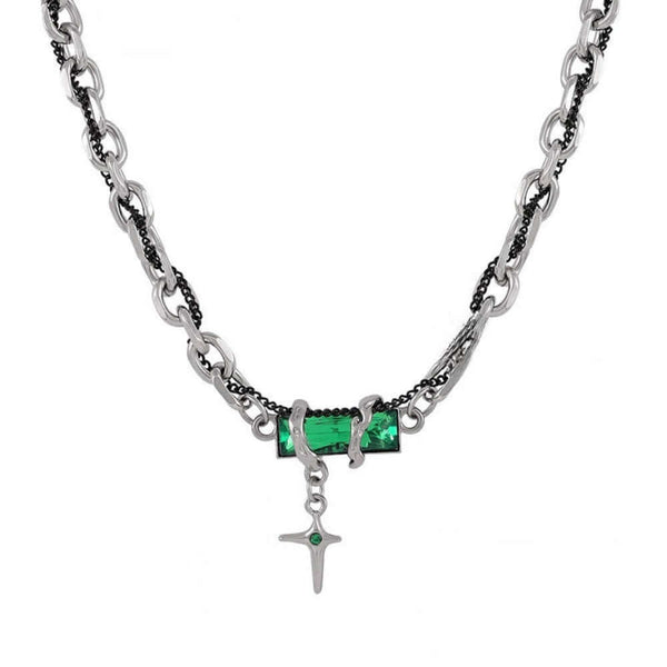 OBSIDIAN GREEN CROSS - 30mm Titanium Steel Pendant with 20 to 22inch Adjustable Cable 7mm Chain for Men & Boys