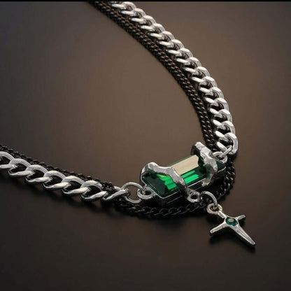 OBSIDIAN GREEN CROSS - 30mm Titanium Steel Pendant with 20 to 22inch Adjustable Cable 7mm Chain for Men & Boys — SS Pendant/ Necklace for Men | THE MEN THING